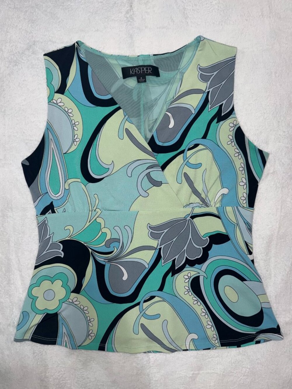Kasper Faux Wrap Paisley Floral Sleeveless Blouse Size 8